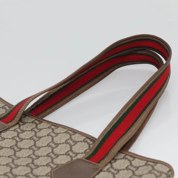 GUCCI GG Plus Supreme Web Sherry Line Tote Bag PVC Beige Red Auth bs26416 - Picture 9 of 16